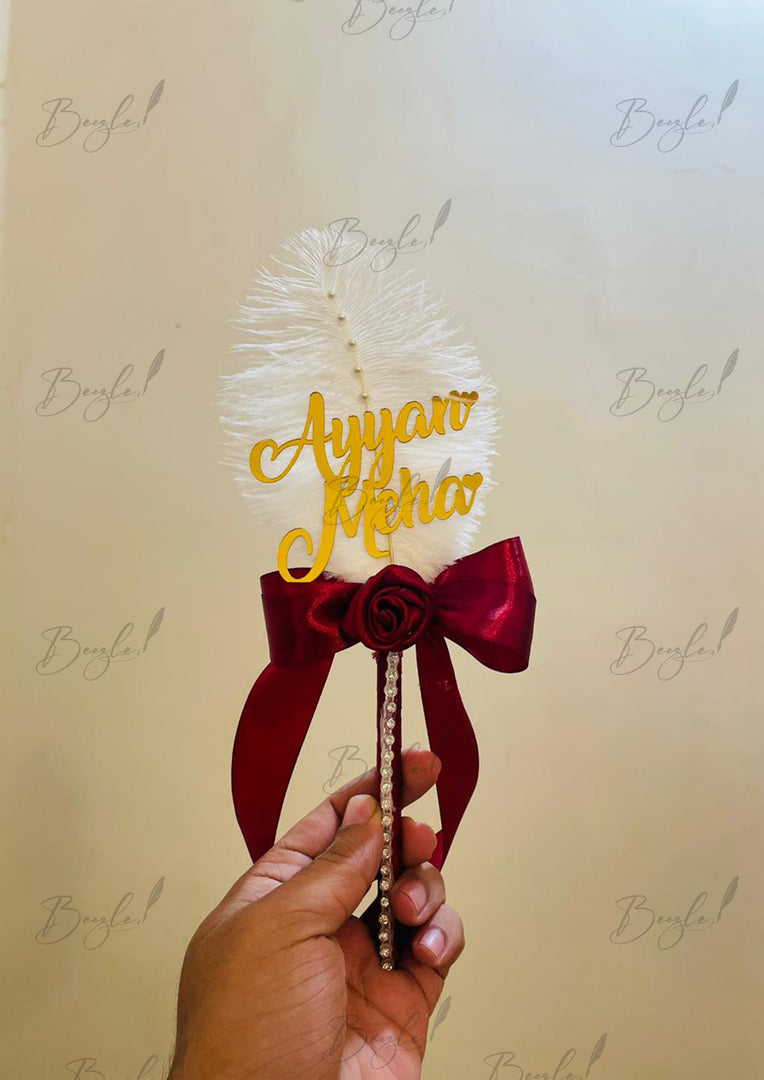 Nikkah Pen with Beautiful Feather, Red Flower & Red Ribbon | PEN-52
