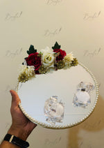 Load image into Gallery viewer, Decorative Nikah Tray with Red Flowers, Golden Beads, and Pearl Border | NT-025
