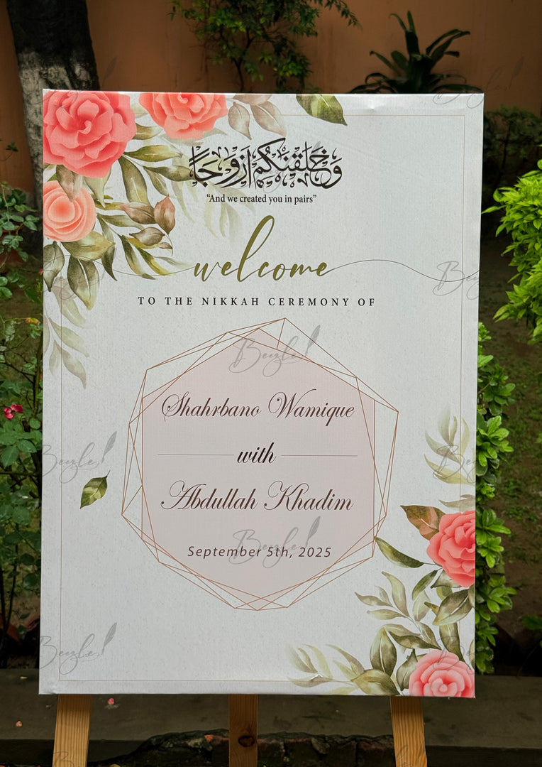 Customized Wedding Welcome Board Stand With Beautiful Design | Without Stand & Only Available in Lahore | WWB-003