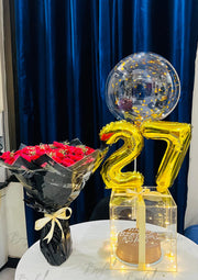 Rose Bouquet with Confetti Balloon Cake Box | GDEL-151