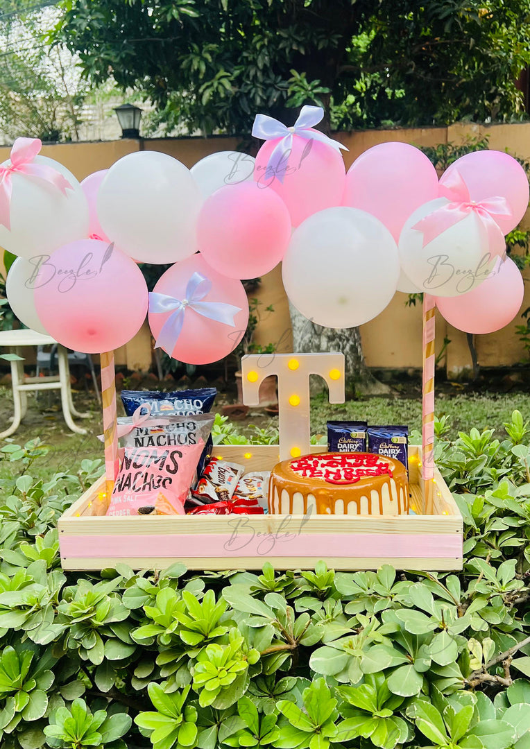 Balloon Celebration Tray with Cake & Snacks  | CBT-003