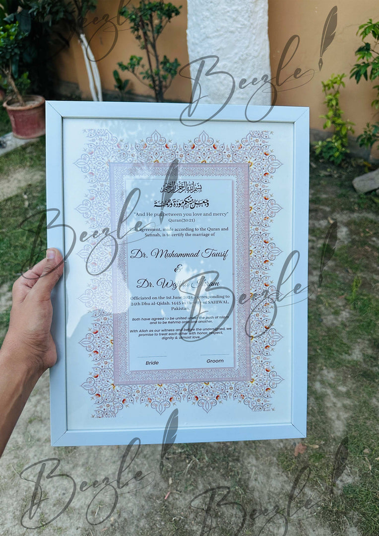 Nikah Certificate With Classic Pink Print