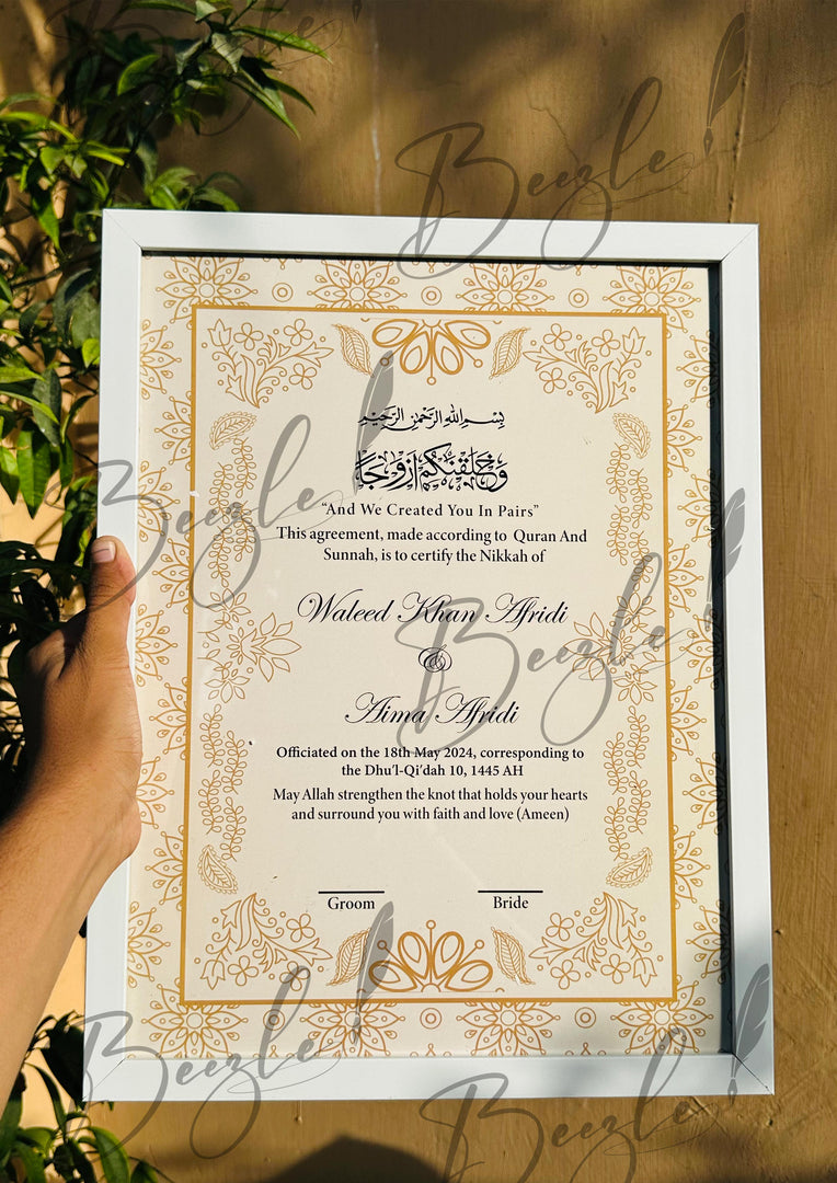 Customized Nikah Certificate With Classic Print | NC-133