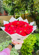 Load image into Gallery viewer, Bright Red Rose Bouquet with White Wrap | BCG-158
