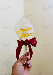 Nikkah Pen with Beautiful Feather, Red Flower & Red Ribbon | PEN-52