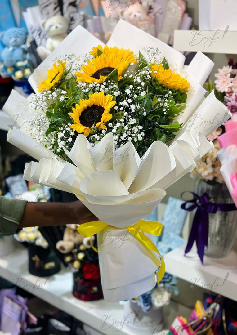 Sunflower Bouquet Wrapped in White | BCG-145