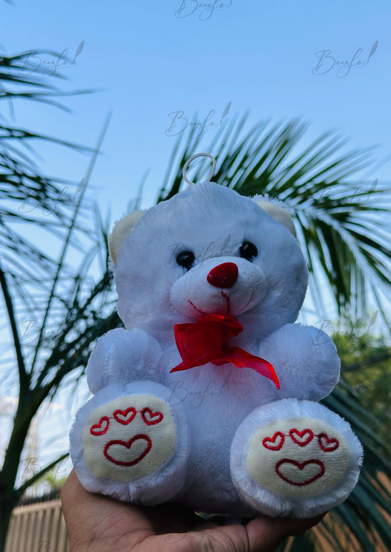 White Teddy Bear with Red Bow & Heart Paws | GB-098