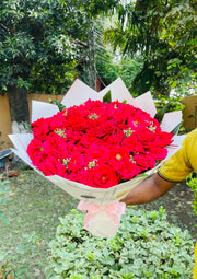 Bright Red Rose Bouquet with White Wrap | BCG-158