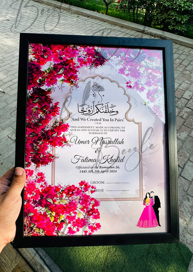 Nikah Certificate With Classic Pink Flower Design | NC-107
