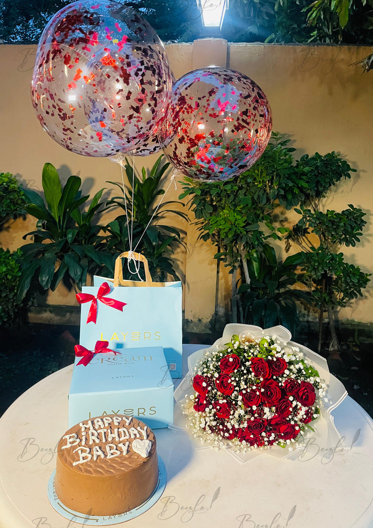 Birthday Surprise with Cake, Flowers & Balloons | GDEL-156