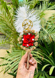 Qubool Hai Nikah Pen With Golden Lace, Red Rose with White Feather | PEN-14
