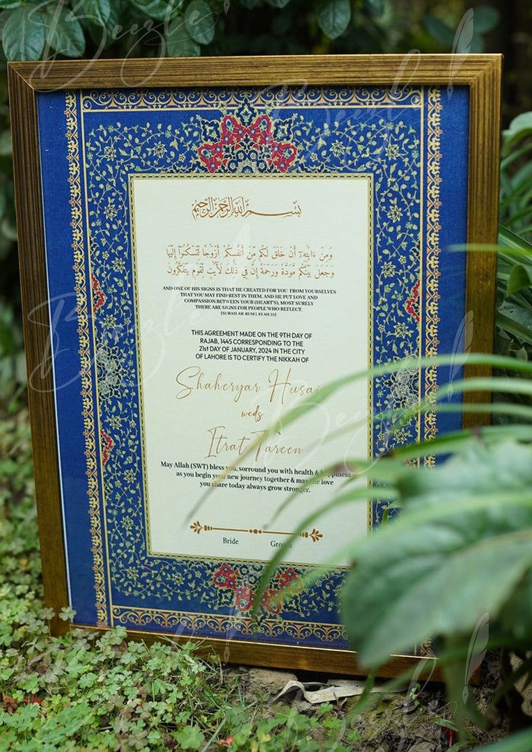 Luxury Nikah Certificate With Dark Blue & Golden Attractive Design | RNCF-004