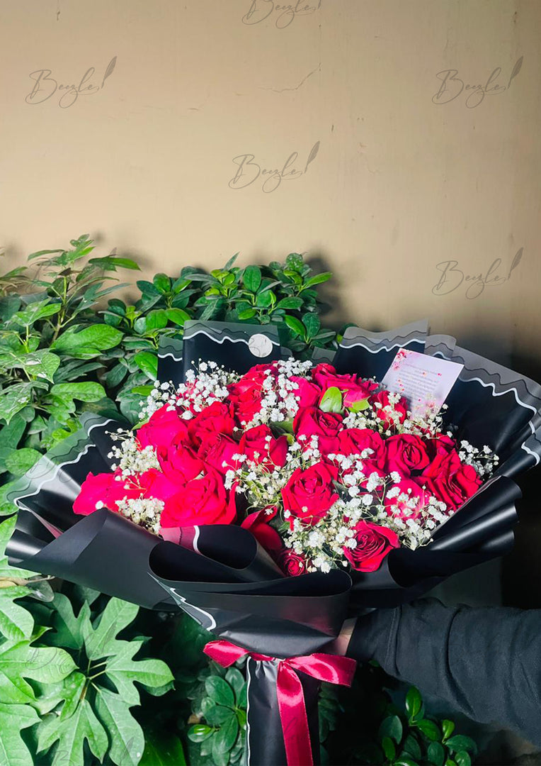 Red Roses in Black Wrapping – Birthday Bouquet | BCG-165