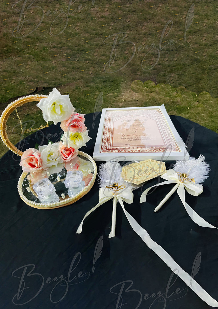 Nikkah Certificate, Tray, Arm Band and Attractive Two Nikah Pens