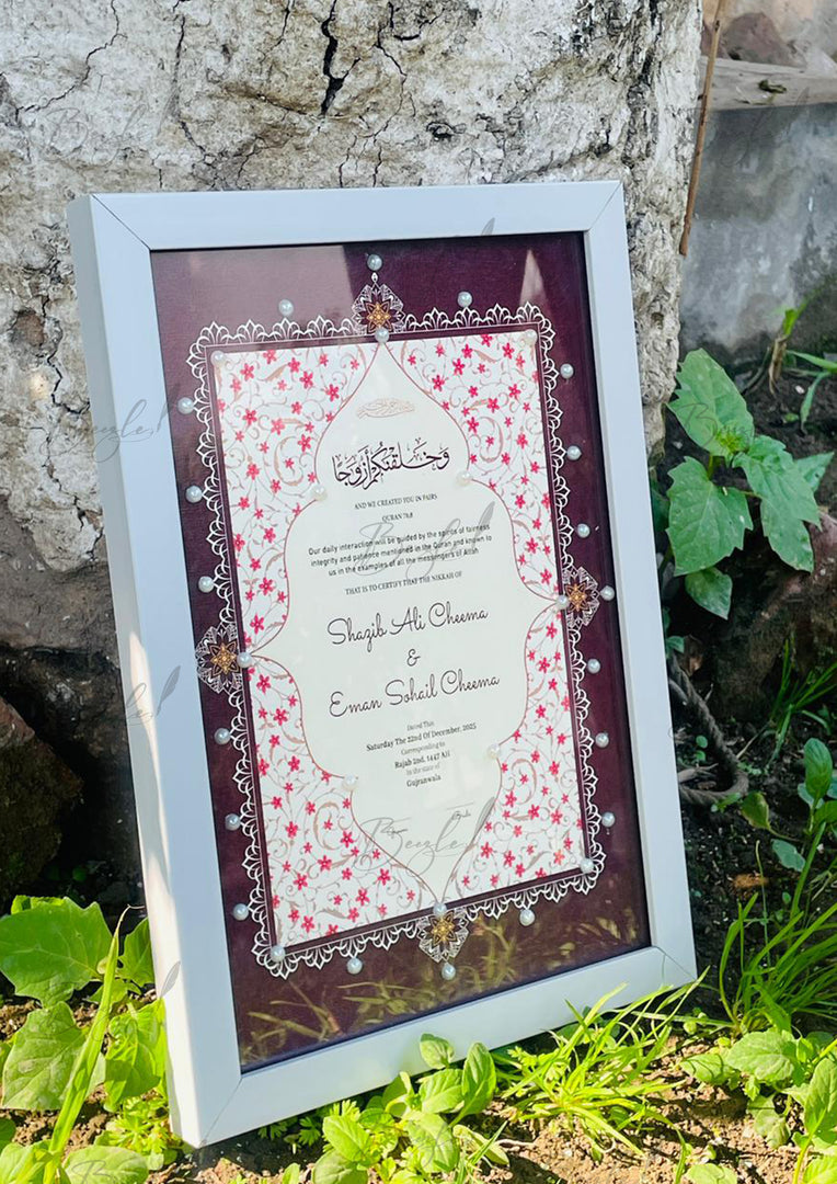 Luxury Dark Maroon Nikah Certificate with Stone Decoration | SNC-008