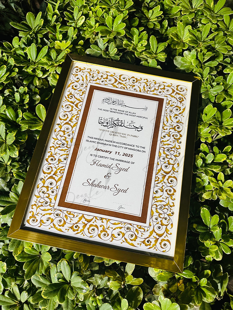 Luxury Brwon & Golden Nikah Certificate with Stone Decoration | SNC-004