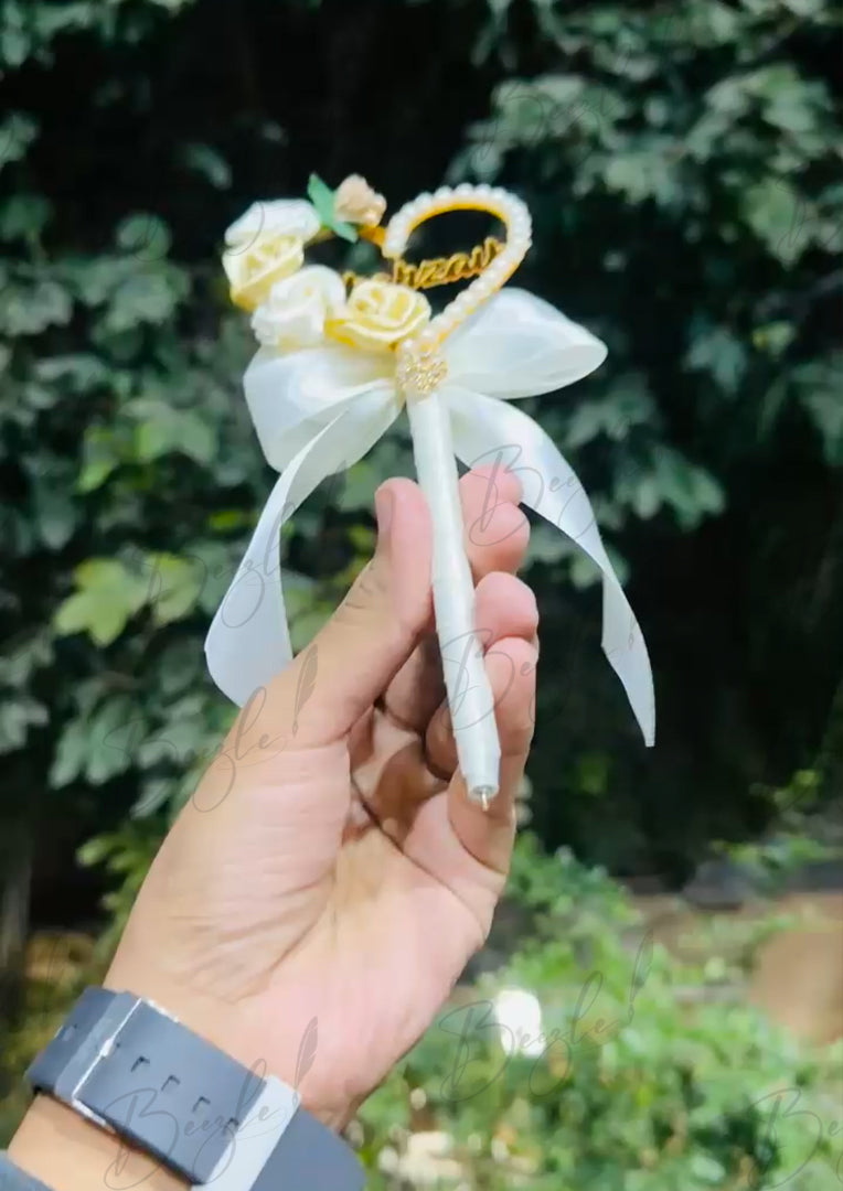 The Beautiful Nikah Pen with Unique Heart Design & White Ribbon | PEN-73