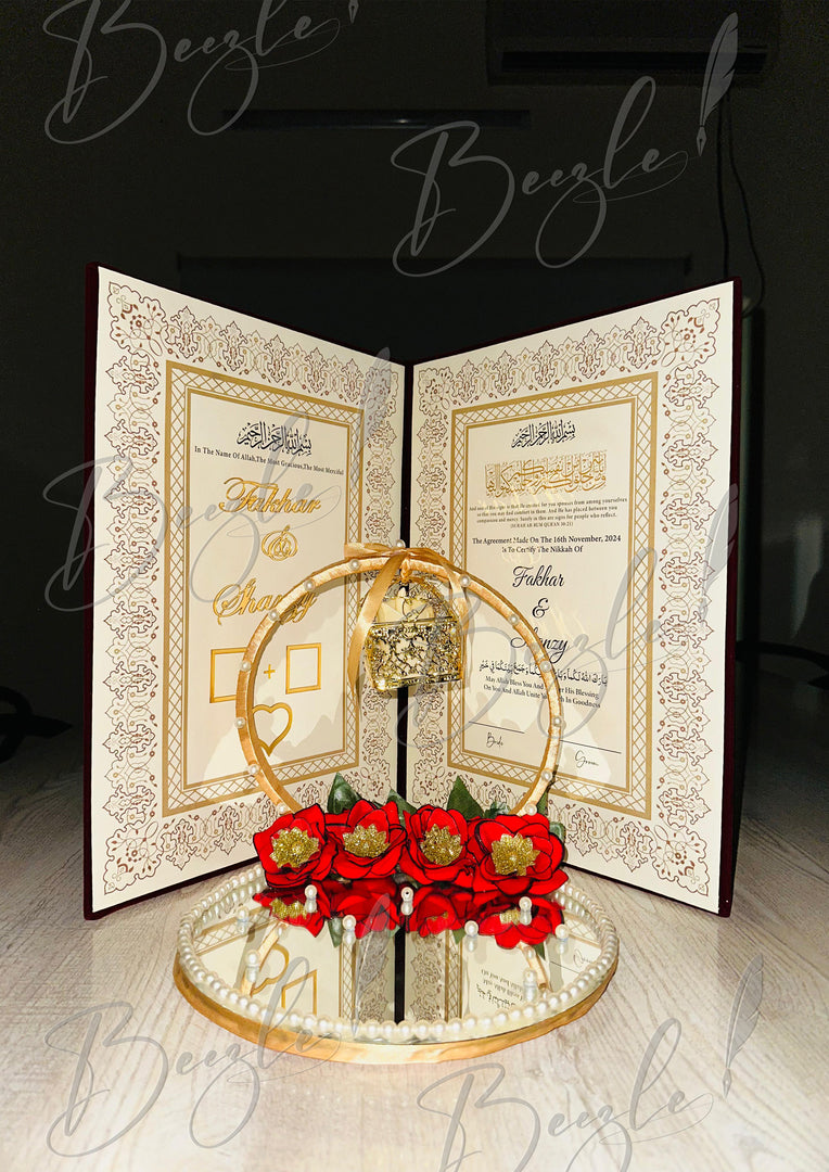 The Black Nikkah Booklet With Decorated Engagement Tray | DEL-097