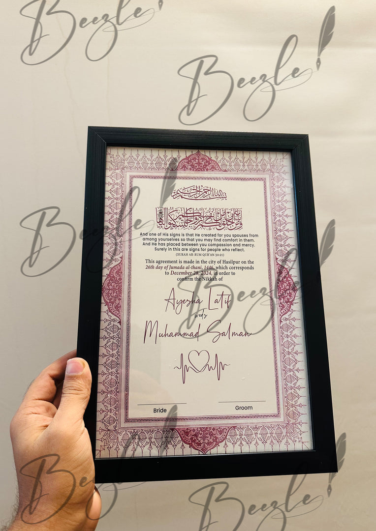 Luxury Nikah Certificate with Attractive Design in Pink Colour | NC-162