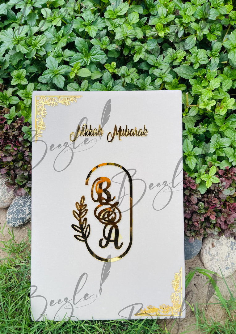 Stunning White Nikah Booklet with Golden Artistic Design | NB-016