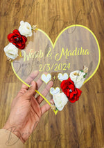 Load image into Gallery viewer, Customized Nikah Acrylic Heart With Name and Six Bloom | NAF-009
