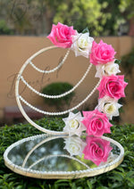 Load image into Gallery viewer, The Beautiful Engagement Ring Tray Decorated With Pearls, White &amp; Pink Flowers | ERT-010
