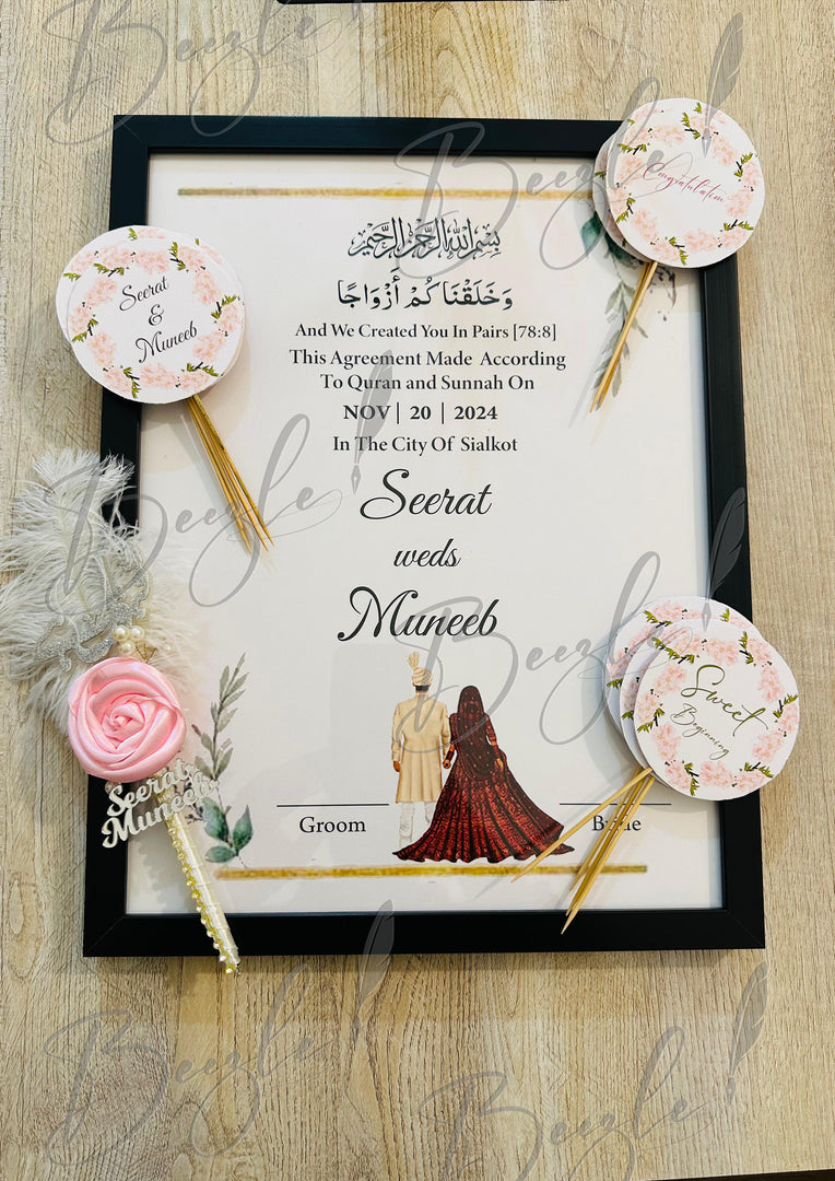 The Beautiful Nikah Frame with Mithai Toppers & Nikah Pen | DEL-095