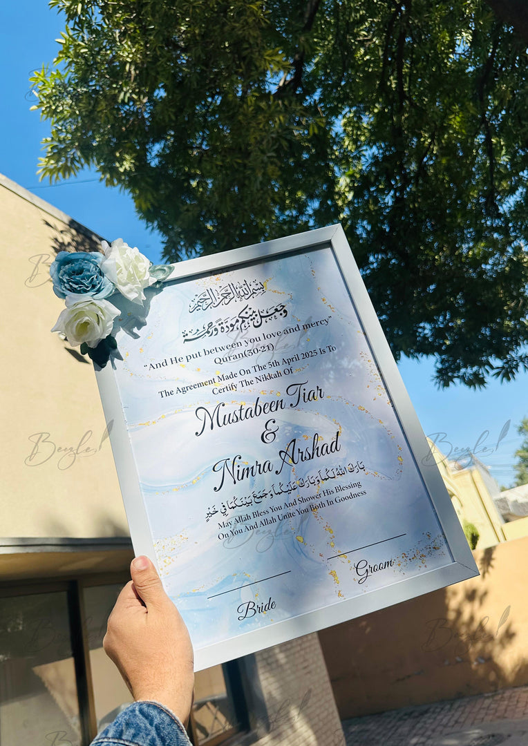 Floral Nikah Certificate With Classic Print & Three Flowers | FNC-009