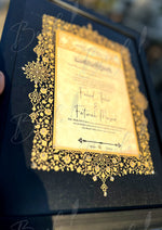 Load image into Gallery viewer, Luxury Golden &amp; Black Nikah Certificate with Stone Decoration | SNC-001
