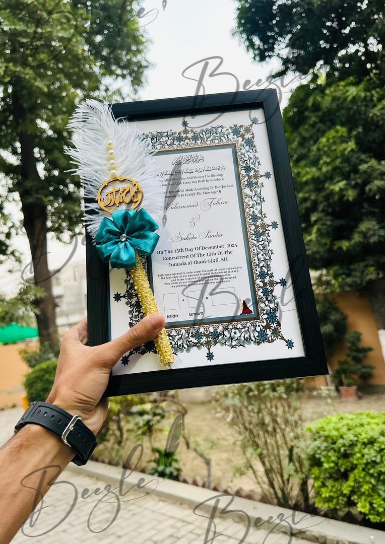 The Nikkah Certificate With Black Frame and Beautiful Nikah Pen | DEL-110