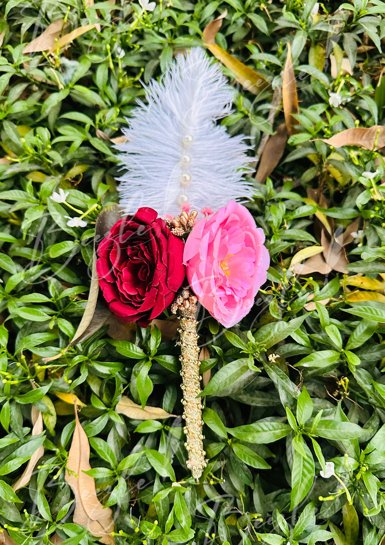 The Beautiful Nikah Pen Decorated With Maroon & Light Pink Flower | PEN-34