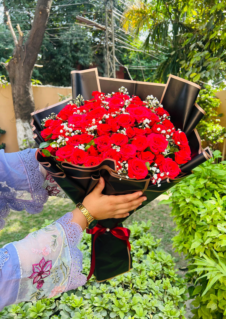Red Roses in Black Wrapping – Birthday Bouquet | BCG-165