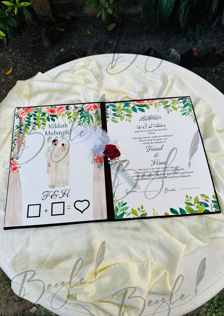 The Customized Red Nikkah Booklet With Name Pen | DEL-036