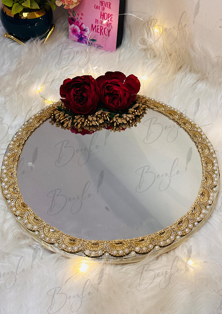 Lovely Nikkah Tray With Beautiful Red Roses & Golden Lace | NT-009