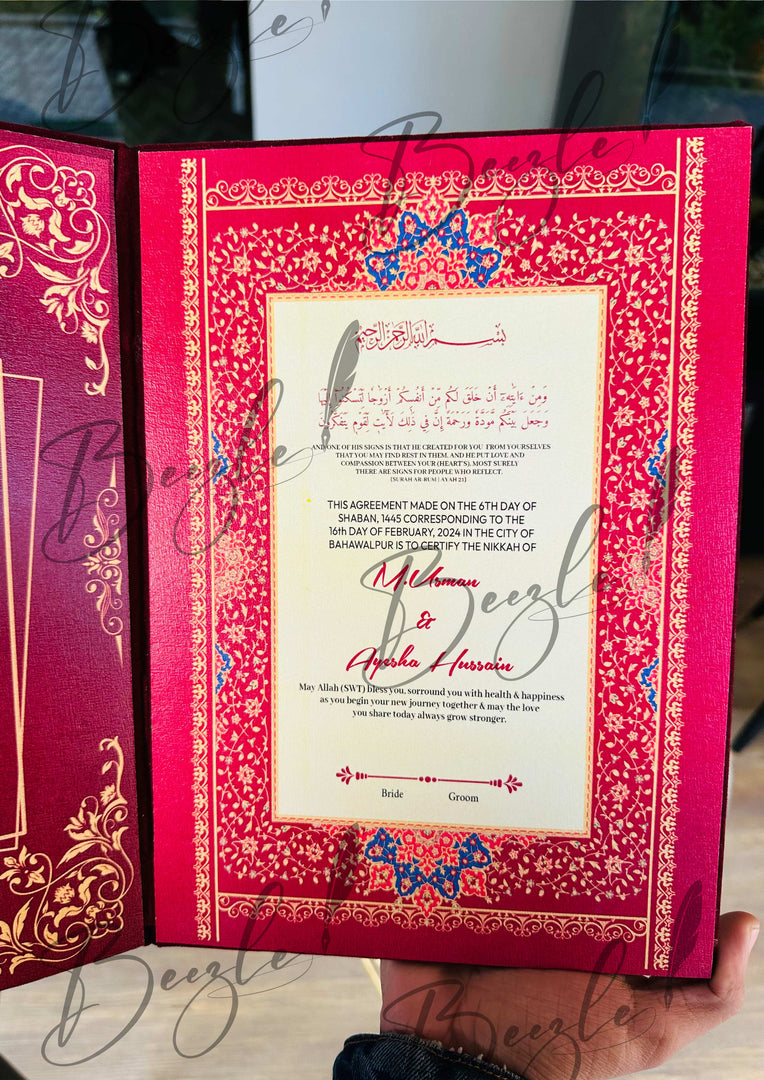 Personalized Red Nikah Booklet with Elegant Design | NB-010