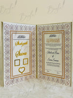 Load image into Gallery viewer, The White Nikah Booklet With Golden Attractive Print | NB-034
