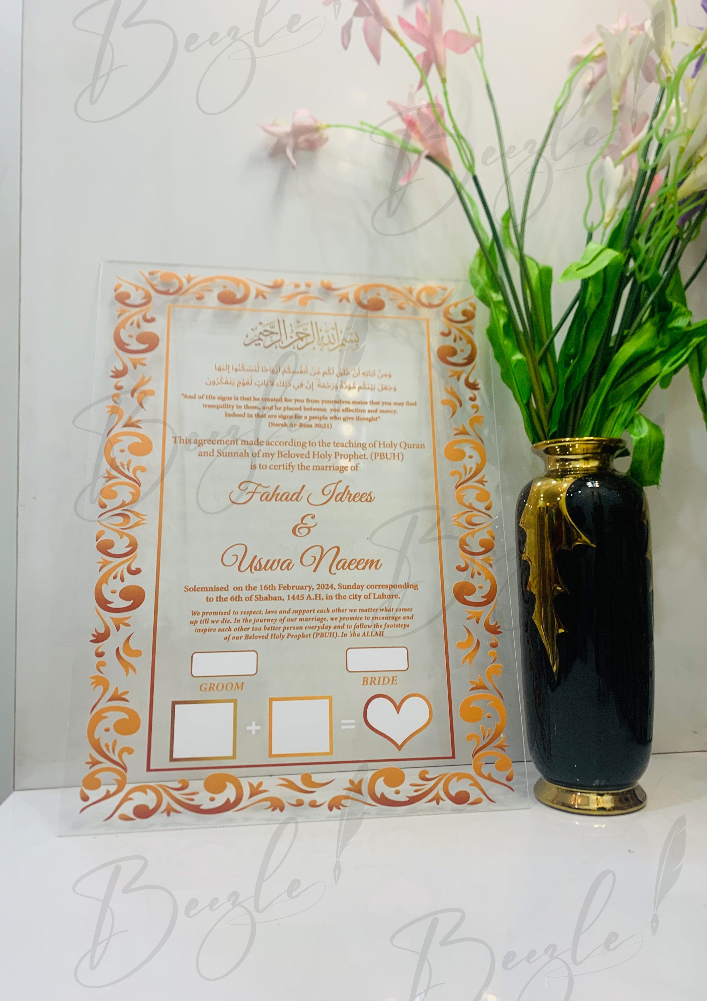 Customized Acrylic Nikkah Frame | Beezle Store