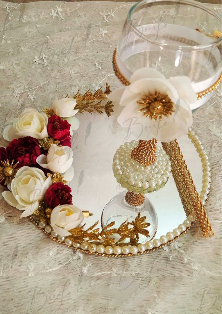 The Beautiful Nikah Tray Decorated with Beautiful Nikah Tray, Pearl & Attractive Glass | DPG-004