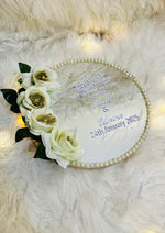 Load image into Gallery viewer, Customized Engagement Ring Tray With White Flowers &amp; Pearl Border | ERT-004
