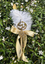 Load image into Gallery viewer, The Golden Qubool Hai with Silk Bow &amp; Feather | PEN-58
