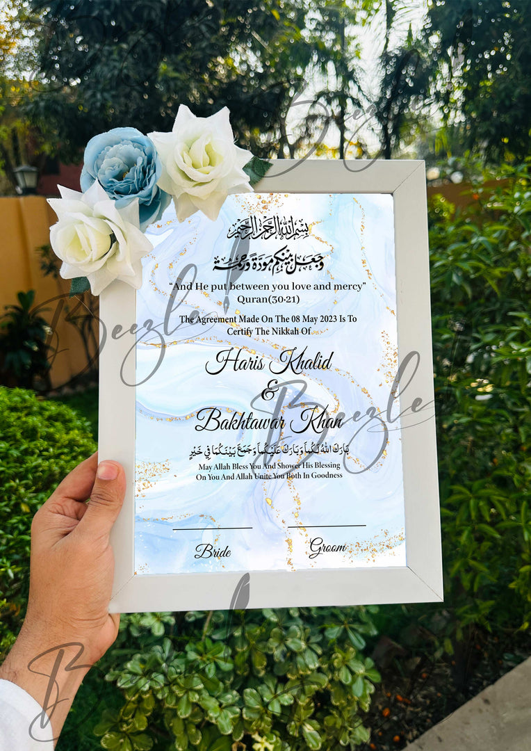 Floral Nikah Certificate With Classic Print & Three Flowers | FNC-009