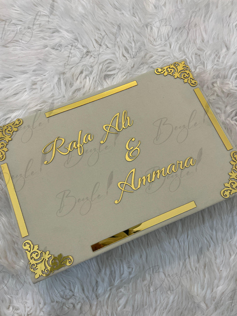 Decent White Nikah Booklet Box with Golden Personalized Touch | BOX-014