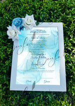 Load image into Gallery viewer, Floral Nikah Certificate With One Blue &amp; Two White Flowers | FNC-008
