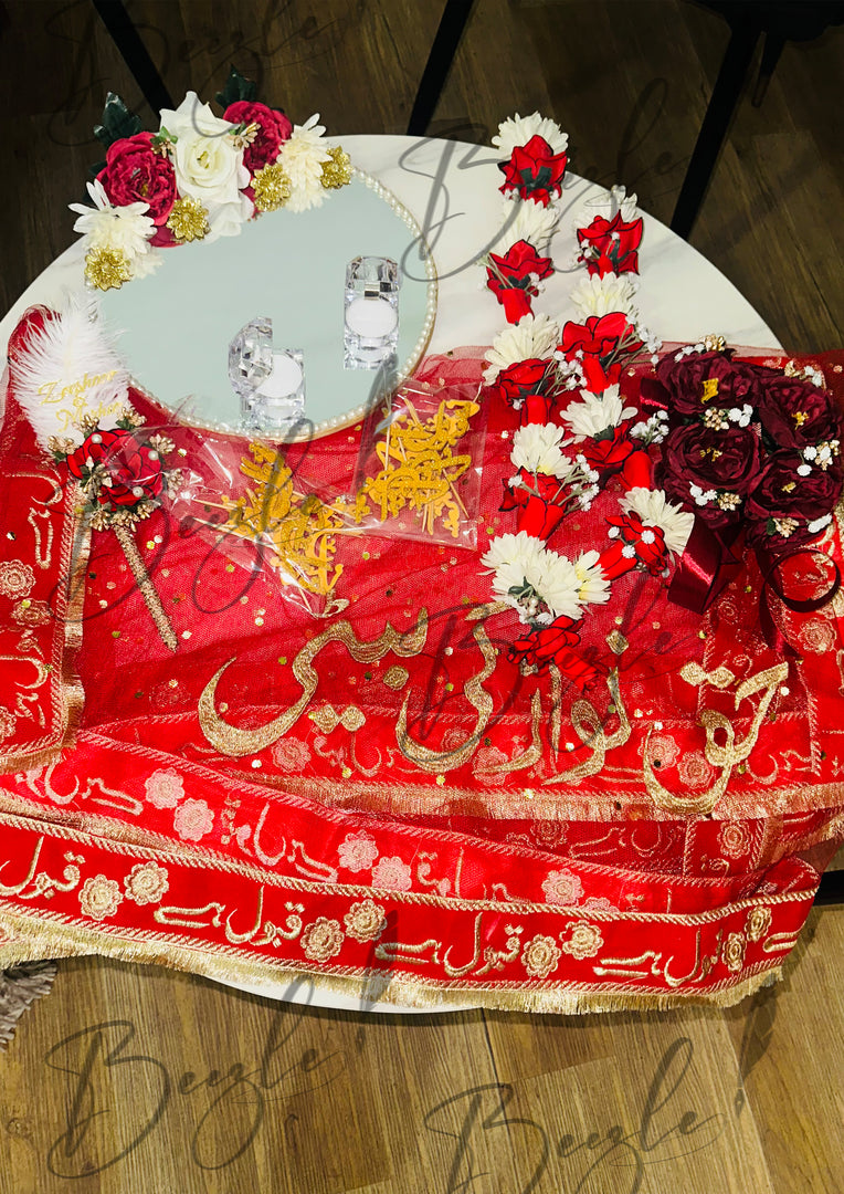 Nikkah Dupatta, Attractive Tray, Gajray, and Beautiful Pen