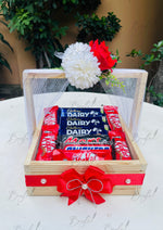 Load image into Gallery viewer, Chocolate Gift Tray – Red Bow &amp; Floral Mesh Wrap | GB-184

