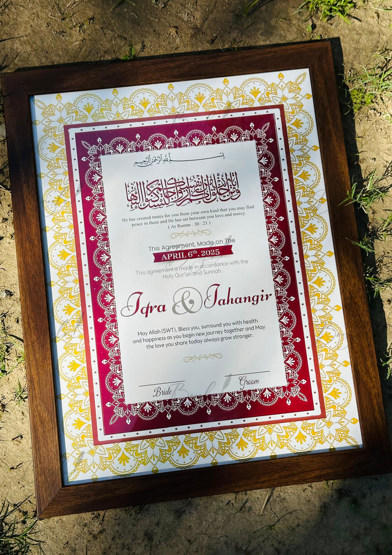 The Luxury Nikah Certificate With Golden Frame & Unique Design | NC-178