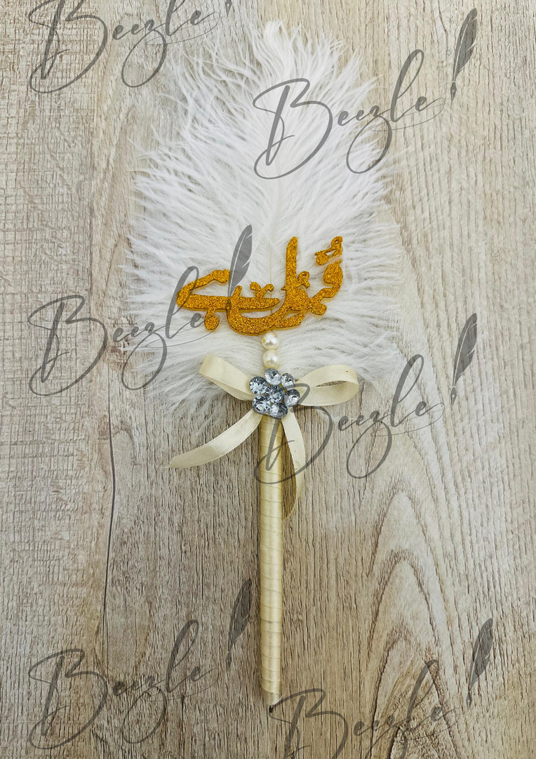 Customized Qubool Hai Nikah Pen with Feather & White Stone | PEN-55