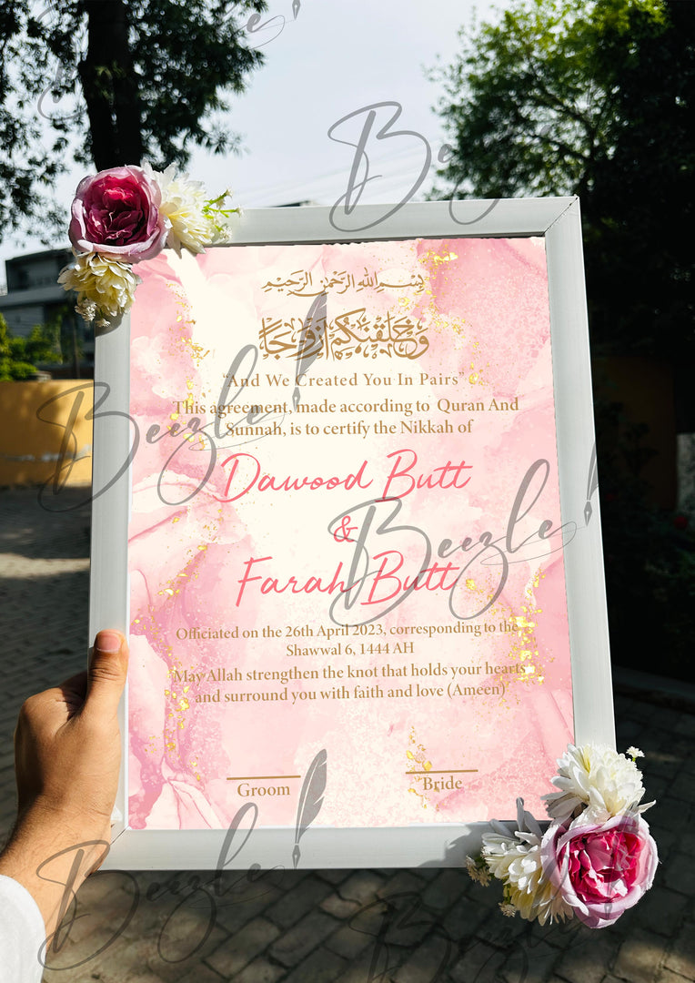Customized Floral Nikah Certificate With Name & Three Flowers | FNC-003
