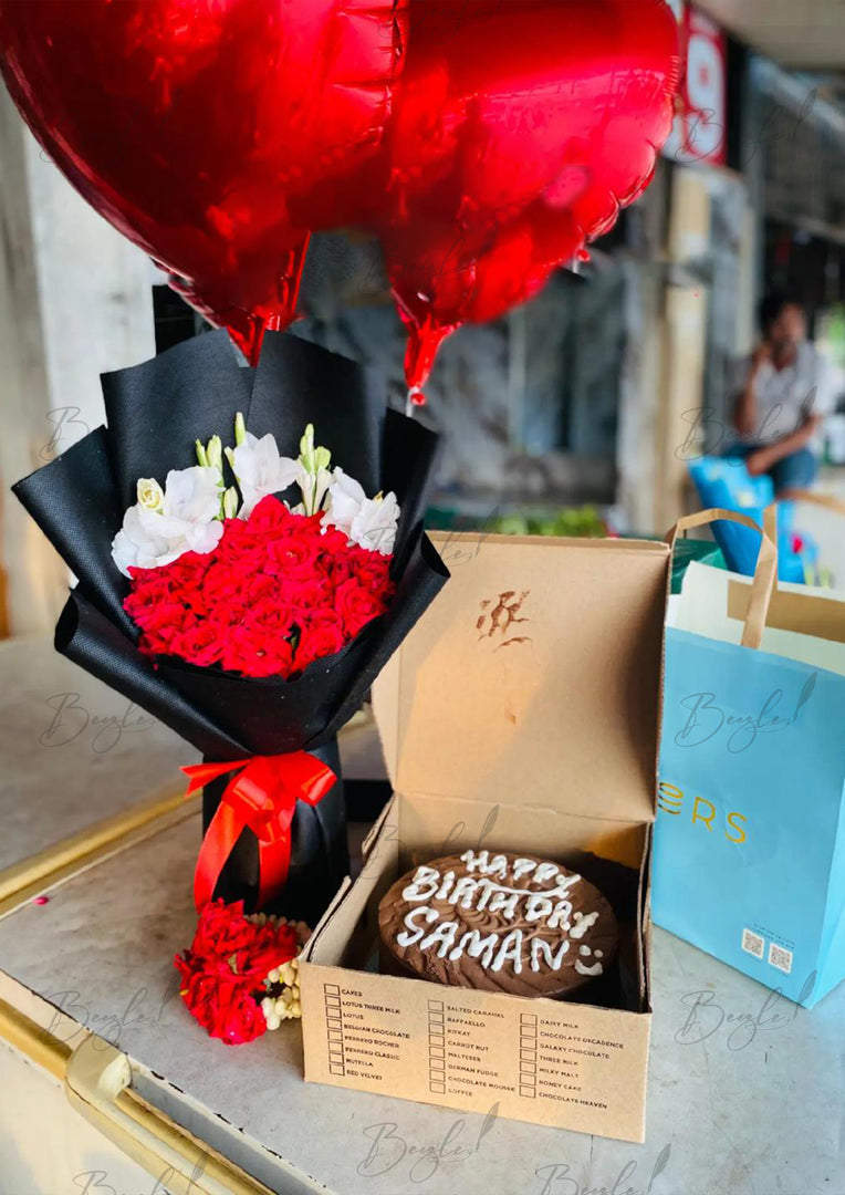 Red Roses, Balloons & Birthday Cake Gift | GDEL-125