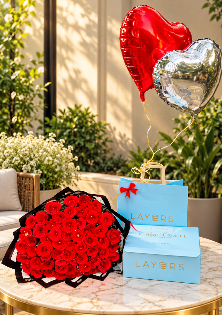 Layers Cake with Balloons and Floral Bouquet | GDEL-081